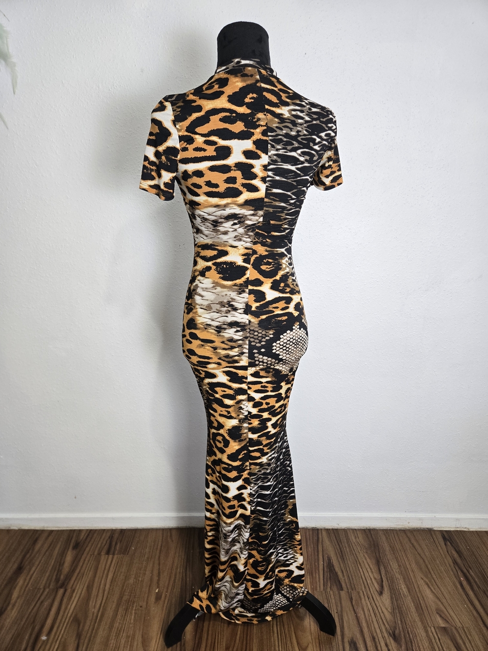 Reptile-Inspired Leopard & Snake Print Maxi Dress in Black and Brown - Picture 4 of 6